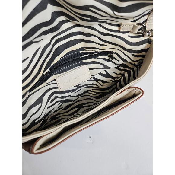 Steve Madden Snakeskin/ Cream Clutch Purse Crossbody Chain Strap Party - Picture 5 of 5